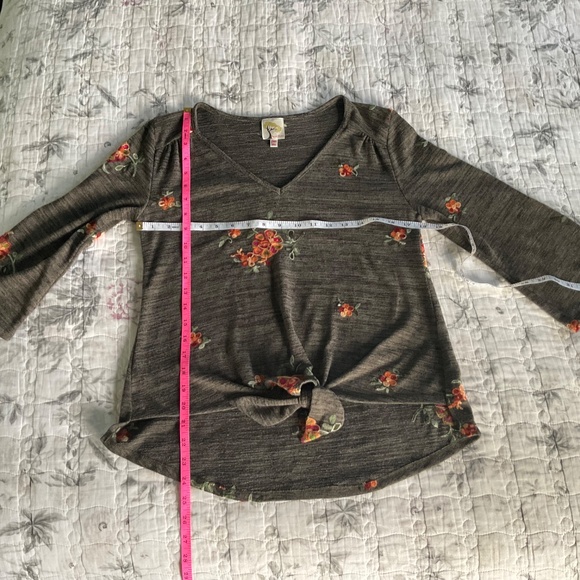 Anthropologie fig & flower Top Embroidered Floral PM 3/4 Sleeve Tie Waist - Picture 8 of 9